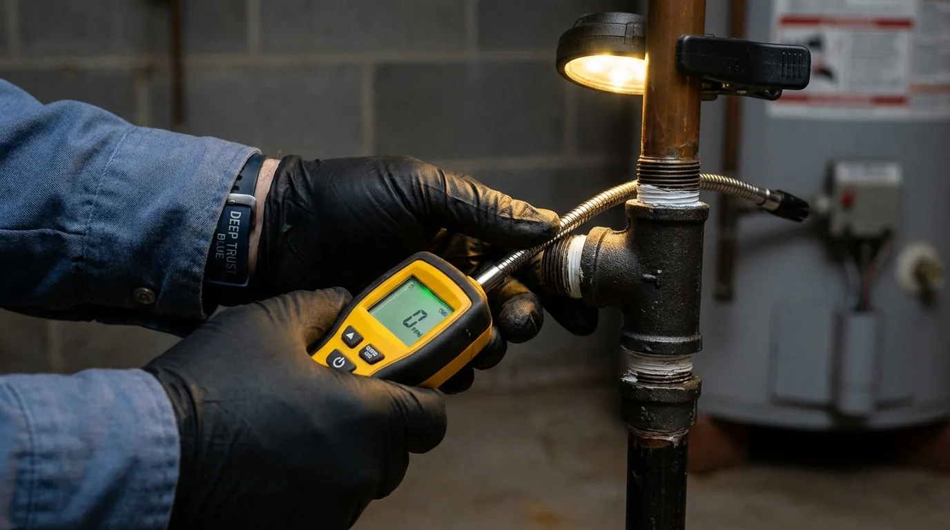 Gas leak detection with electronic sniffer by Johns Plumbing LLC in Concord