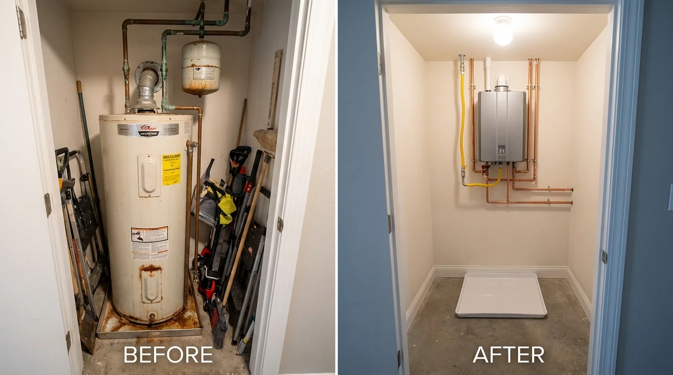 Tank water heater versus wall-mounted tankless unit comparison for Concord, MA homeowners